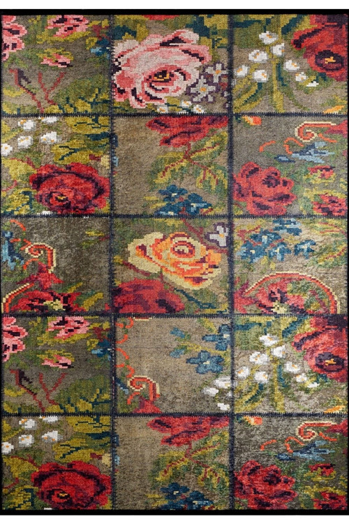 Manitoba Yeşil Patchwork Dijital Baskı Halı-Haln-HLN316-130 x 190
