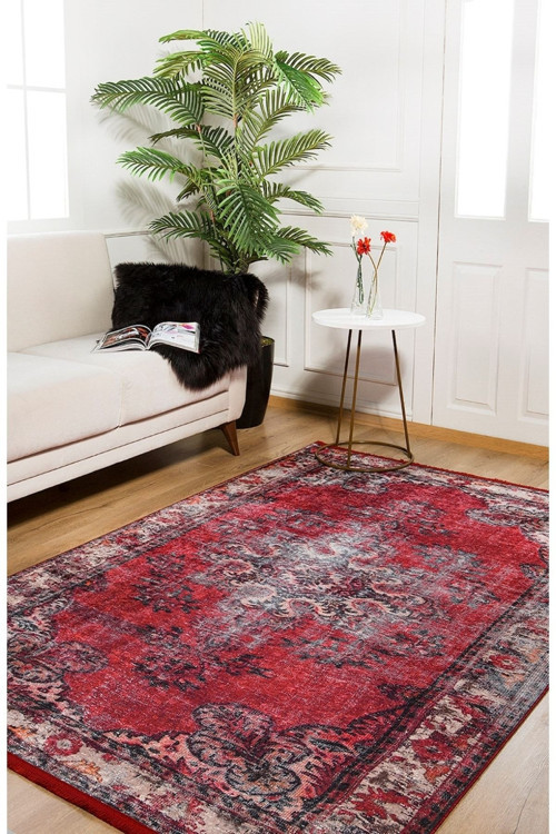 Borovici Kırmızı Eskitme Dijital Baskı Halı-Haln-HLN1374-100x300