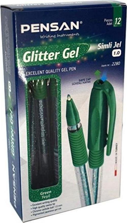 Jel Glitter Simli Kalem 1,0 Mm Yeşil 12 Li (1 Paket 12 Adet)
