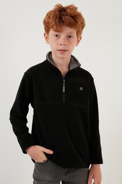Yumuşak Dokulu Fermuarlı Dik Yaka Şardonlu Kışlık Unisex Çocuk Polar 5905002 SİYAH