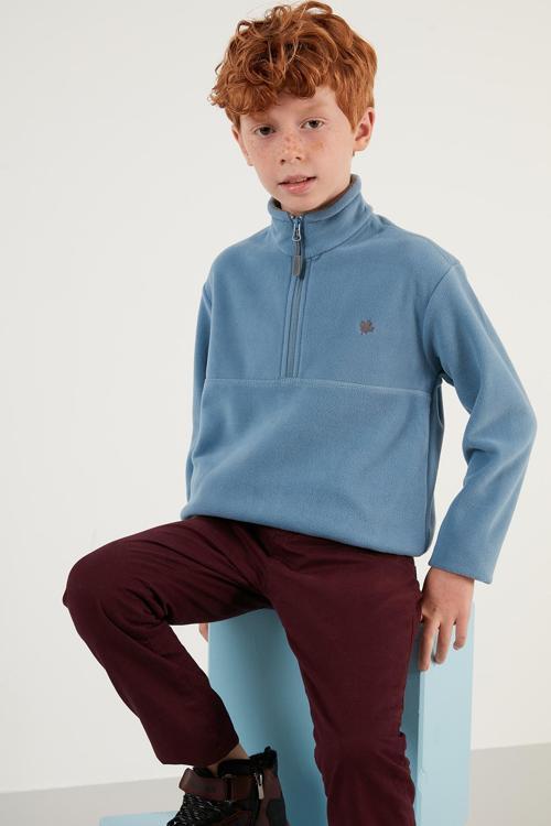 Yumuşak Dokulu Fermuarlı Dik Yaka Şardonlu Kışlık Unisex Çocuk Polar 5905002 MAVİ