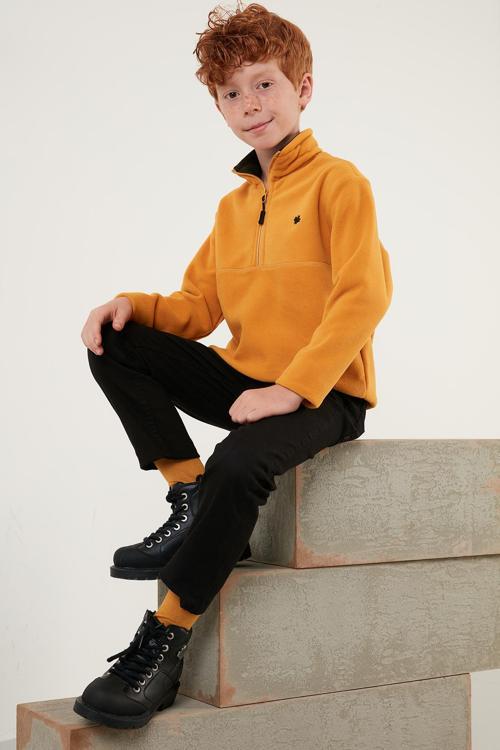 Yumuşak Dokulu Fermuarlı Dik Yaka Şardonlu Kışlık Unisex Çocuk Polar 5905002 HARDAL