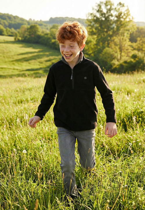 Yumuşak Dokulu Fermuarlı Dik Yaka Şardonlu Kışlık Unisex Çocuk Polar 5905002 SİYAH