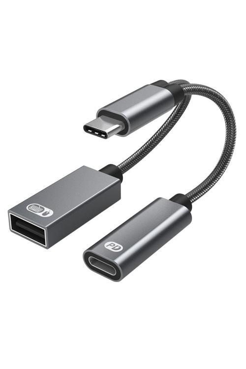 Hp-Z05 Metal Type-C 60 Watt Hızlı Şarj Kablosu Otg Pd Şarj 2 İn 1 Klavye Mouse Çoğaltıcı Adaptör