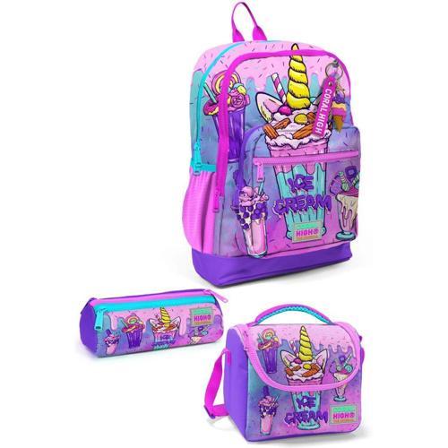 Desenli Okul Çantası Beslenme Kalemlik 3lü Set 23749
