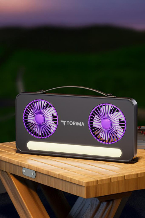Torima F-23 Siyah LED Işıklı Çift Fanlı Mini Masaüstü Vantilatör | 1200mAh Şarjlı, Type-C Girişli, Taşınabilir Fan 2