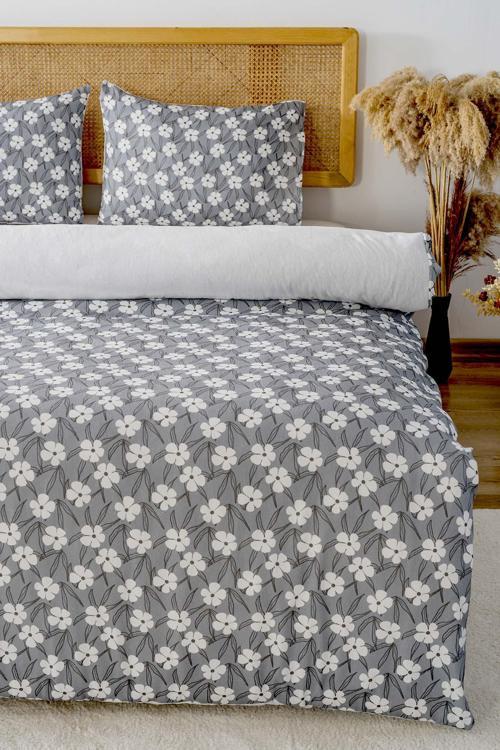 Henna Gri Çift Kişilik Nevresim Takımı Pamuklu