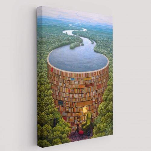 Gerçeküstü Bir Kütüphane Çalışma Odası Hediye Dekoratif Kanvas Tablo, Duvar Dekoru 5209