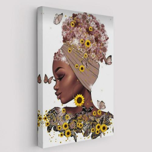 Afrikalı Güzel Kadın ve Çiçekler Dekoratif Kanvas Tablo, Duvar Dekoru 6038