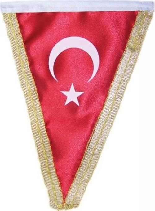 Vt203 Masa Türk Bayrağı Üçgen Simli 15X22.5Cm (10 Lu Paket)