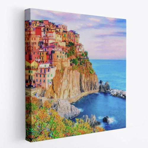 İtalya Manzarası Manarola Cinque Terre Dekoratif Kanvas Tablo, Duvar Dekoru 5864