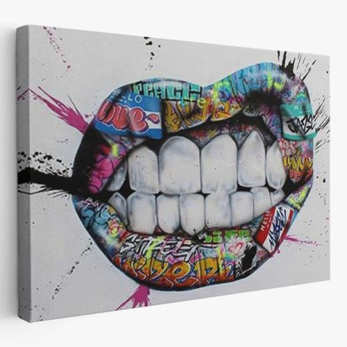 Graffiti Sokak Sanatı Dudak Banksy Dekoratif Kanvas Tablo, Duvar Dekoru 5413