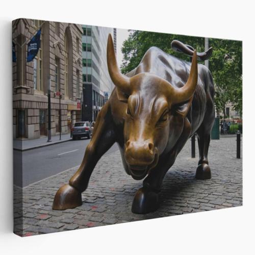 Boğa Heykeli Charging Bull NewYork Dekoratif Kanvas Tablo, Duvar Dekoru 5160