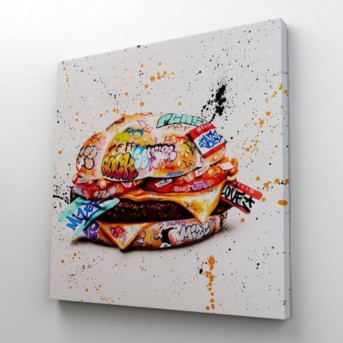 Hamburger Mutfak ve Yemek Grafiti Pop Art Dekoratif Kanvas Tablo, Duvar Dekoru 5344