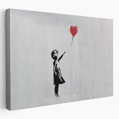 Kırmızı Balonu Uçan Kız Banksy Dekoratif Kanvas Tablo, Duvar Dekoru 5059
