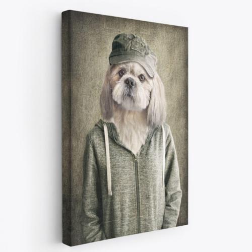 İnsan Görünümlü Köpek Dekoratif Kanvas Tablo, Duvar Dekoru 4994