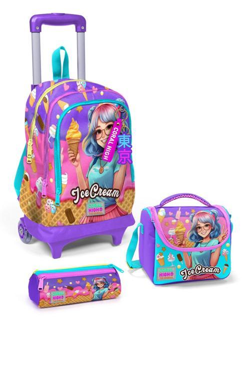 Kids Lila Turkuaz Dondurma ve Anime Desenli 3’lü Okul Çanta Seti SET0123973