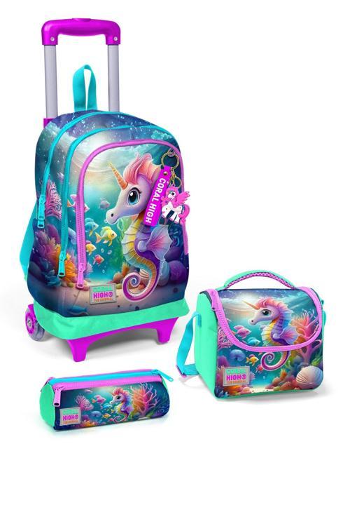 Kids Mavi Su Yeşili Denizatı Desenli 3’lü Okul Çanta Seti SET0123972