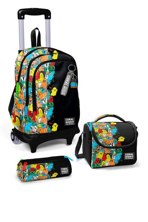 Kids Siyah Karikatür Desenli 3’lü Okul Çanta Seti SET0123974