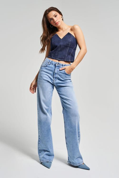 Kadın Kot Rengi 4s5-27 Straight Fit Likralı Esnek Kumaş İç Boy 83 Cm Yüksek Bel Denim Jean