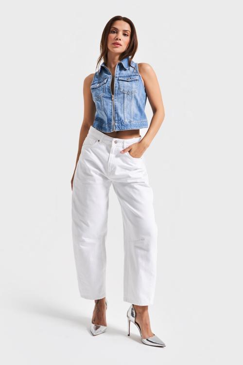 Kadın Beyaz Renk 5s5-2 Moxıe Low Fit Bol Kesim %100 Koton Orta Bel Denim Jean