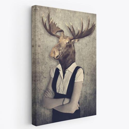 İnsan Görünümlü Geyik Dekoratif Kanvas Tablo, Duvar Dekoru 4984