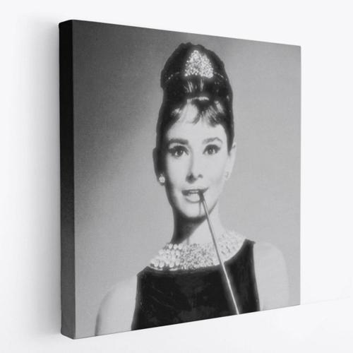 Siyah Bayaz Audrey Hepburn Dekoratif Kanvas Tablo, Duvar Dekoru 5071