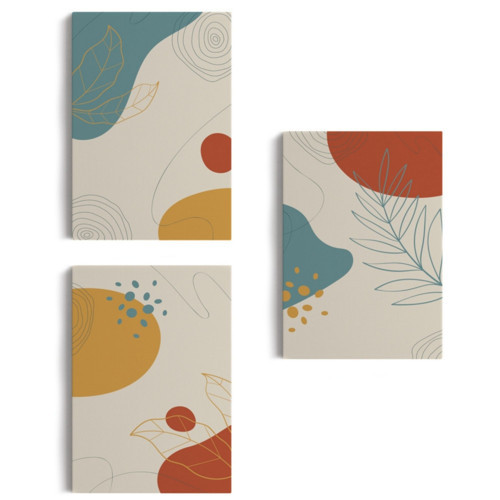 Soyut Şekiller Temalı 3'lü Set Dekoratif Kanvas Tablo, Duvar Dekoru BE30