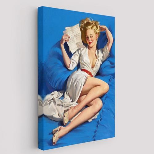 Pin-up Aşk Mektubu Eseri Gil Elvgren Dekoratif Kanvas Tablo, Duvar Dekoru 6449