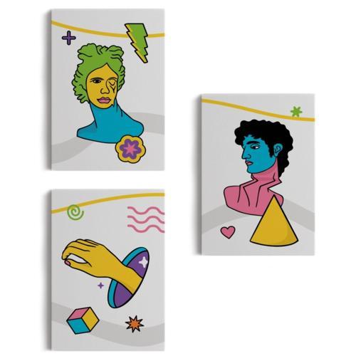 Renkli Pop Art Temalı 3'lü Set Dekoratif Kanvas Tablo, Duvar Dekoru ES117