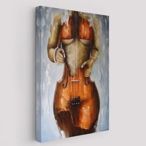 Suluboya Görünüm Kadın Violin Müzik Dekoratif Kanvas Tablo, Duvar Dekoru 5229