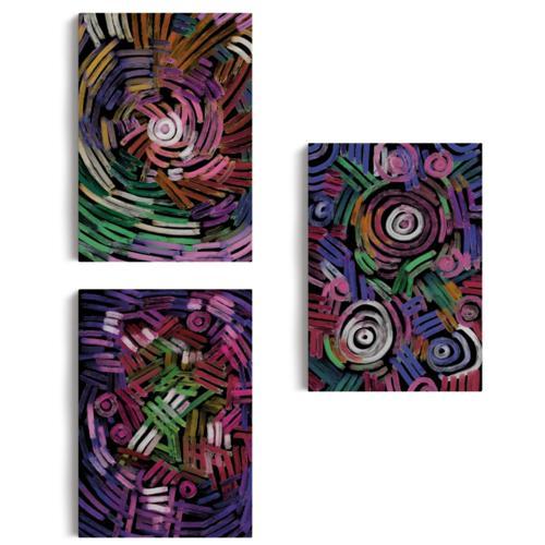 Soyut Sürreal Şekiller Temalı 3'lü Set Dekoratif Kanvas Tablo, Duvar Dekoru EŞ118