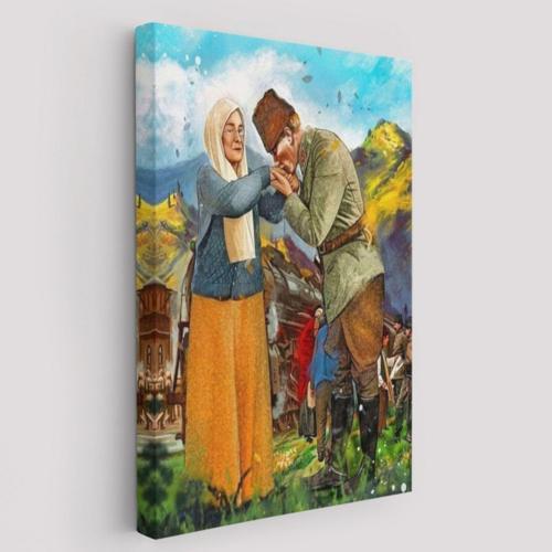 Annesi Zübeyde Hanımın Elini Öperken Atatürk Dekoratif Kanvas Tablo, Duvar Dekoru 6302