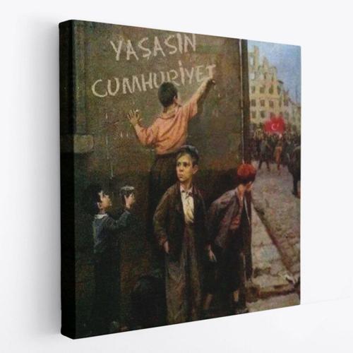 Yaşasın Cumhuriyet Yazan Çocuklar Dekoratif Kanvas Tablo, Duvar Dekoru 5896