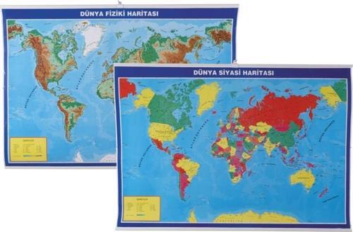 Harita Dünya Fiziki Ve Siyasi Çıtalı 70X100 Cm (Çift Taraflı Selefonlu 1 Adet) G-998