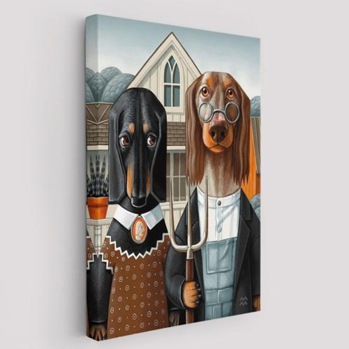 Köpekler Amerikan Gotik Klasik Dekoratif Kanvas Tablo, Duvar Dekoru 6012