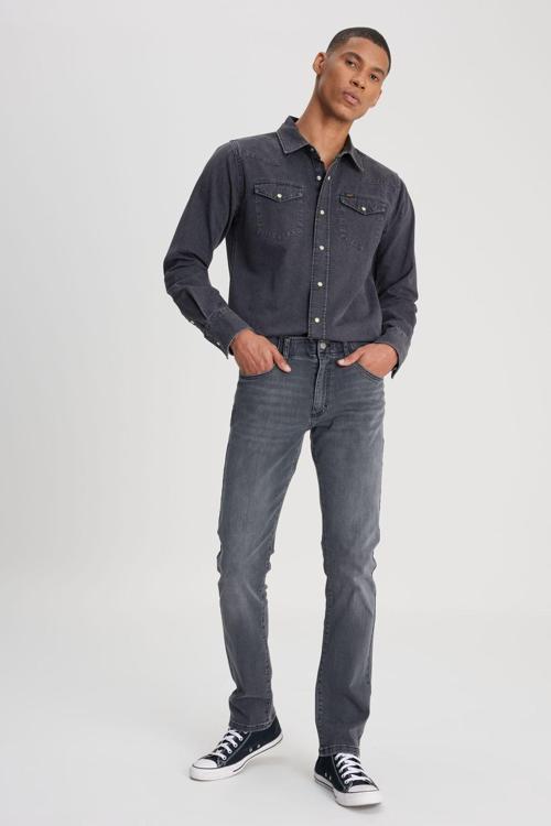 Erkek Slim Tapered Fit Dar Kesim Normal Bel Düz Paça Extreme Motion Koyu Gri Esnek Jean Kot Pantolon - L72A