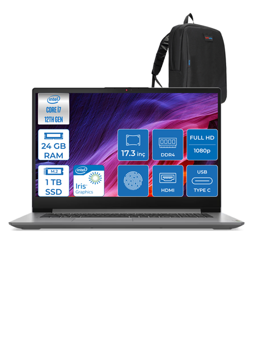 Ideapad 3 17IAU7 82RL00DTTX I7 1255U 24GB 1tb SSD Intel® Iris® Xe Graphics Windows 11 Pro 17.3" Fhd IPS Taşınabilir Bilgisayar 82RL00DTTXP10 + Zettaçanta
