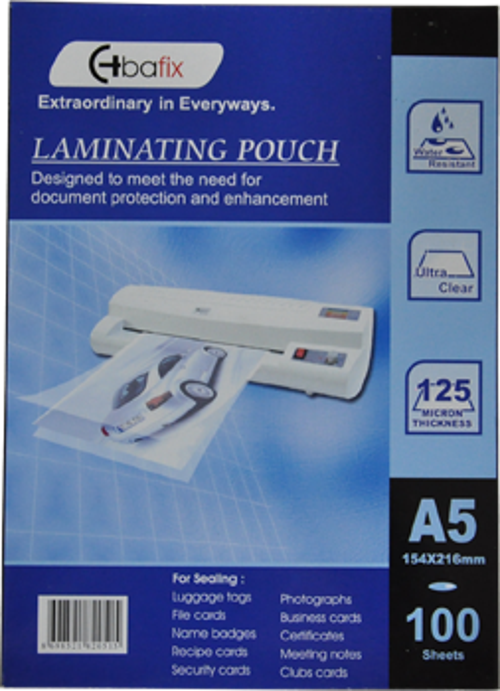 154-216 Laminasyon Filmi A5 125 Micron 100 LÜ (1 paket 100 adet)