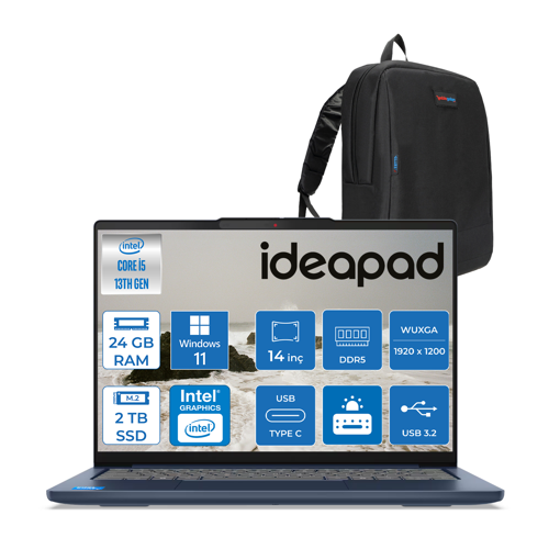Ideapad Slim 5 14IRH10 Intel Core I5 13420H 24GB Ddr5 2tb SSD 14" Wuxga (1920X1200) OLED 400NITS Windows 11 Home Taşınabilir Bilgisayar 83HR0049TRH07 + Zetta Çanta