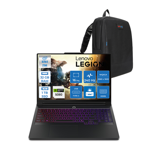 Legion Pro 7 Intel Core Ultra 9 275HX 32GB Ddr5 1tb SSD 16GB/RTX5080/175W WIN11HOME 16" Wqxga OLED 500NITS 240Hz Taşınabilir Bilgisayar LG16IAX10HH10 + Zettaçanta