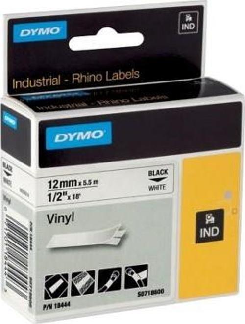 18444 Rhino Pro Etiketi Renkli Vinil 12 MMx5.5 Mt Beyaz Üzerine Siyah