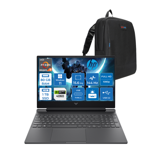 Victus W15FB3006NT Ryzen 9 8945HS Aı 80GB Ddr5 1tb SSD 8GB/RTX4060 300NITS 15.6" Fhd IPS 144Hz WIN11WIN11PRO Gaming Taşınabilir Bilgisayar WB82WCEAW23+ZETTAÇANTA