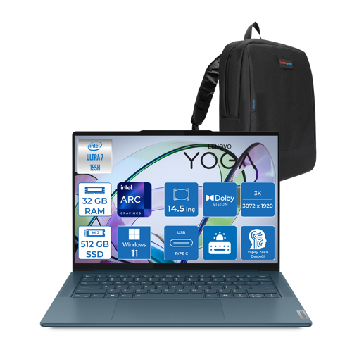 Yoga Pro 7 14IMH9 Intel Core Ultra 7 155H Aı 32GB Ddr5 512GBSSD Intel® Arc™ GRAPHICS14.5" 3k (3072X1920) IPS 400NITS 120Hz Dokunmatik WIN11HOME Taşınabilir Bilgisayar 883E200AQTRH02+ZETTAÇANTA