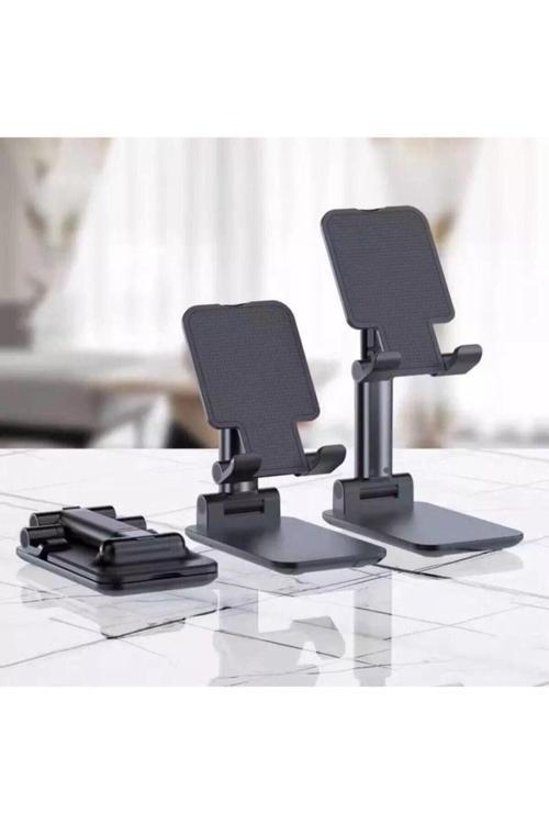 Siyah Katlanabilir Masaüstü Tablet Ve Telefon Tutucu Stand Siyah Renk Telefon Standı Katlanabilir
