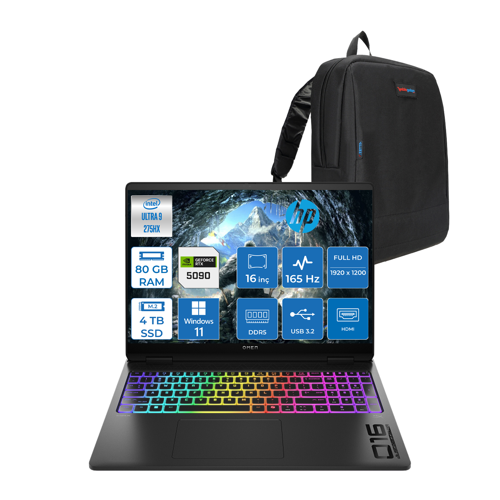 Omen Max 16-AH0005NT Intel Core Ultra 9 275HX 80GB Ddr5 4tb SSD 24GB Nvıdıa RTX5090 16 Inç Full Hd+ 165Hz 3ms IPS Windows 11 Home Siyah OB92QNEAH19 + Zetta Çanta