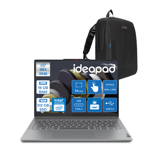Ideapad 5 Slim Intel Core I5 13420H 16GB Ddr5 512GB SSD Freedos 14" Wuxga 400NITS OLED Dokunmatik Bilgisayar ID14IRH9F02 + Zettaçanta
