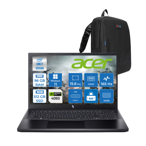 Nitro V 15 ANV15 Intel Core I7 13620H 96GB Ddr5 512GB SSD 8GB/RTX4060 75W 15.6" Fhd IPS 165HZ Windows 11 Pro Gaming Laptop NHQQEEY002W27+ZETTAÇANTA