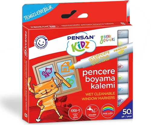 Kidz Temizlenebir 8 Renk Pencere Markör Kalem Pe99925Mrk8Rnk