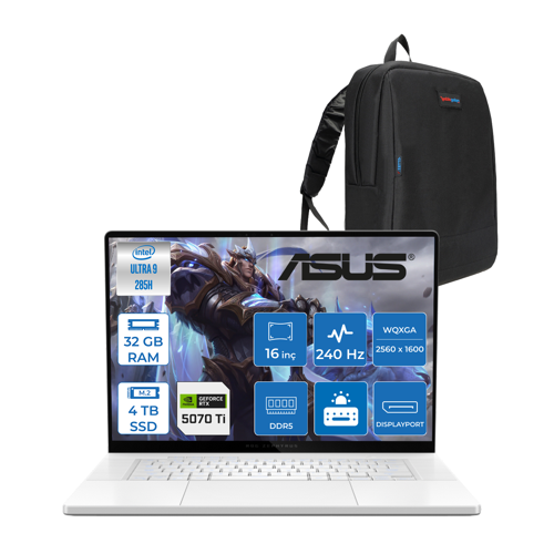 Rog Zephyrus G16 GU605CR Intel Core Ultra 9 285H Aı 32GB 4tb SSD RTX5070TI-12GB 120W Freedos 16" OLED 2.5k 240Hz 0.2ms 550 Nits Wqxga (2560 x 1600) Taşınabilir Bilgisayar WQR204105+ZETTAÇANTA